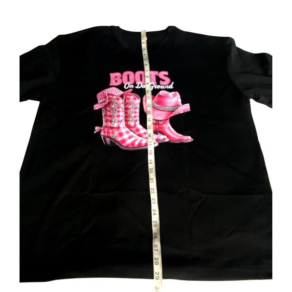 Black T-Shirt With Pink "Boots On Da Ground" Graphic Design Size XL - Picture 3 of 7
